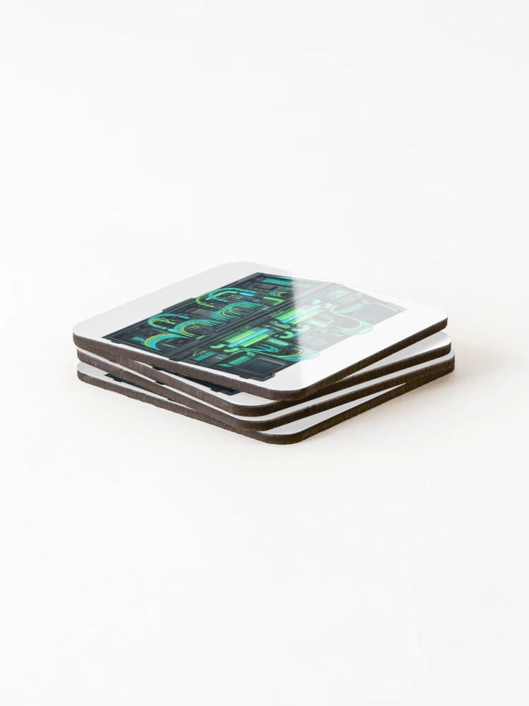 Thumbnail 4 of 5, Coasters (Set of 4), Futuristic Cyberpunk Server Rack Mainframe Data Capsule Sticker designed and sold by cute stuff too.