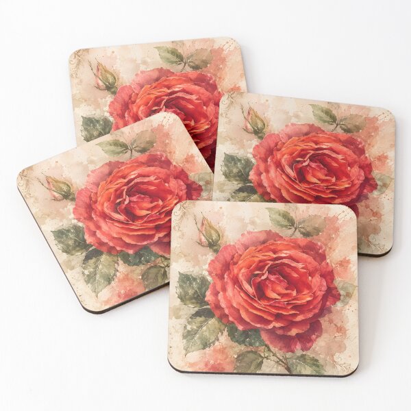 Item preview, Vintage Red Rose Watercolor Art – Romantic Floral Botanical Illustration designed and sold by Violafleurviolett.