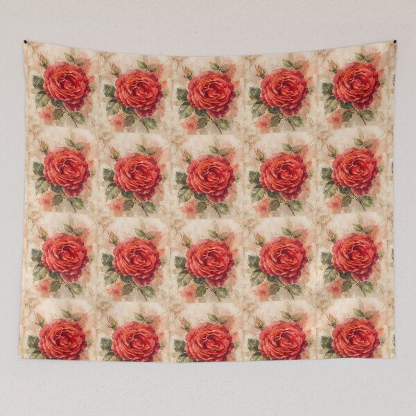 Item preview, Vintage Red Rose Watercolor Art – Romantic Floral Botanical Illustration designed and sold by Violafleurviolett.