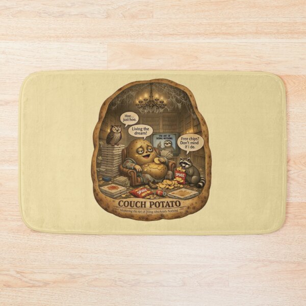 Item preview, Couch Potato Funny Literal Idiom Art | Lazy Potato Eating Chips in Spooky Library | Sloth Raccoon Owl Comedy Illustration designed and sold by SammyMorry.