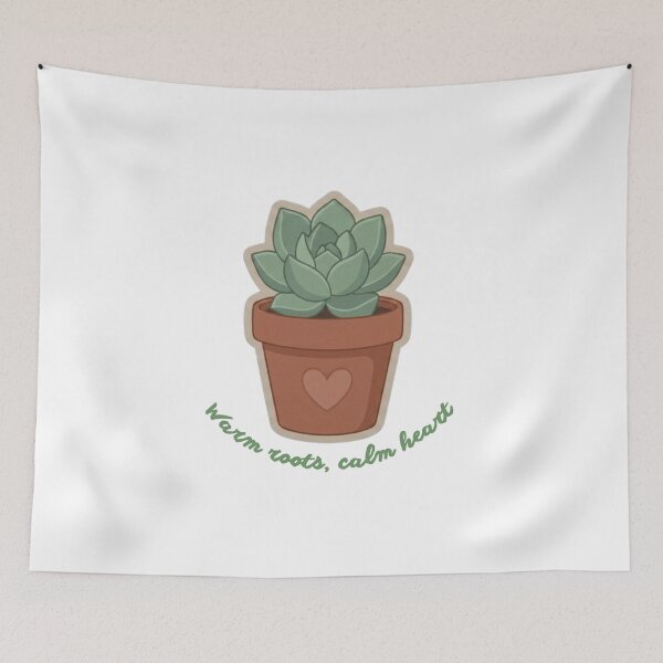 Item preview, Cute Succulent in Heart Pot - Warm Roots Calm Heart Cottagecore Art designed and sold by moodandwearshop.