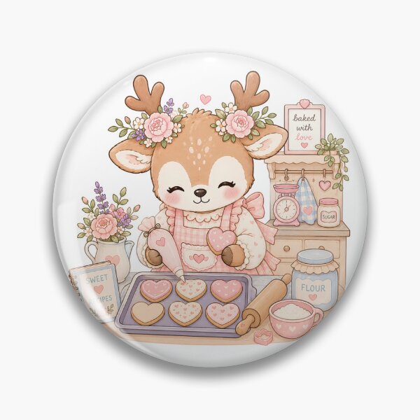 Item preview, Sweet Valentine Baker Reindeer | Kawaii Cottagecore Deer Baking Heart Cookies designed and sold by looplandger.