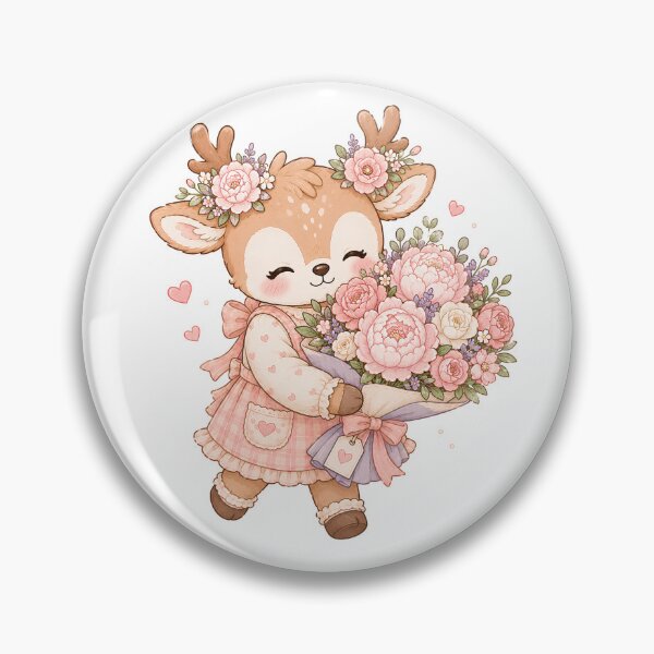 Item preview, Cute Floral Reindeer with Bouquet | Kawaii Cottagecore Deer Holding Flowers designed and sold by looplandger.