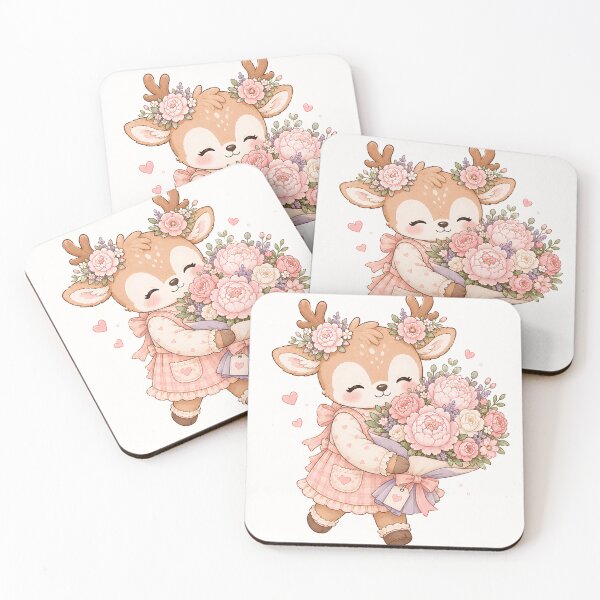 Item preview, Cute Floral Reindeer with Bouquet | Kawaii Cottagecore Deer Holding Flowers designed and sold by looplandger.
