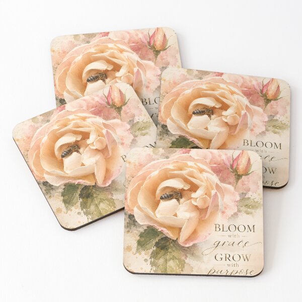 Item preview, Bloom with Grace Grow with Purpose – Vintage Rose Inspirational Watercolor designed and sold by Violafleurviolett.