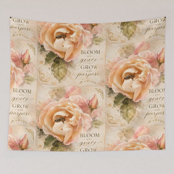 Item preview, Bloom with Grace Grow with Purpose – Vintage Rose Inspirational Watercolor designed and sold by Violafleurviolett.