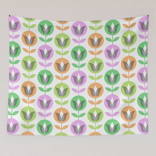 Item preview, Mid Century Modern Tulips and Dots Texture in Bold Spring Colours Green Pink Orange designed and sold by Pinkdeer Designs.