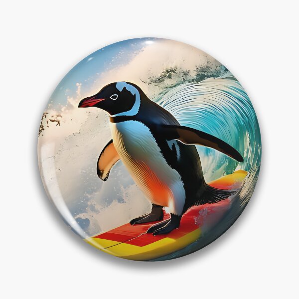 Item preview, Surfing Penguin Riding a Big Wave designed and sold by ToxicInkArt.