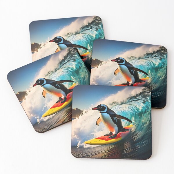 Item preview, Surfing Penguin Riding a Big Wave designed and sold by ToxicInkArt.