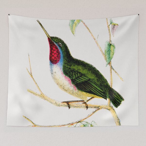 Item preview, Ruby-throated Hummingbird and flowers portrait print  designed and sold by Jéanpaul  Ferro.