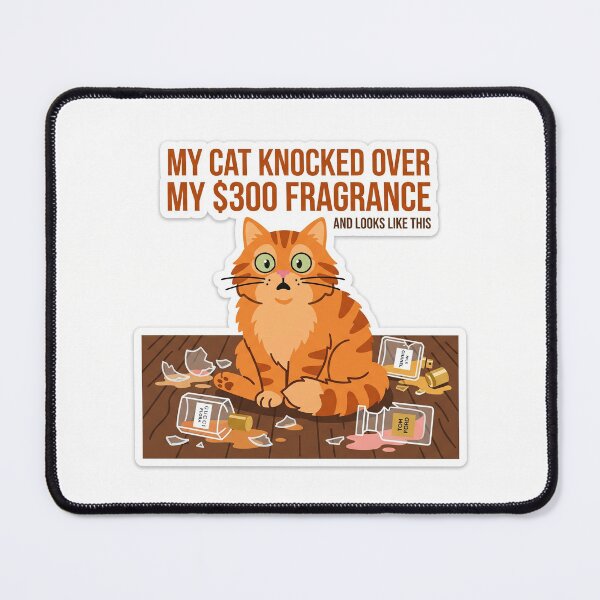 Item preview, Funny Cat Knocked Over Perfume Meme Design designed and sold by Purrlume.