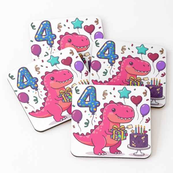 Item preview, Four Saurus T-rex 4th birthday gift kids dino party designed and sold by Tronstell.