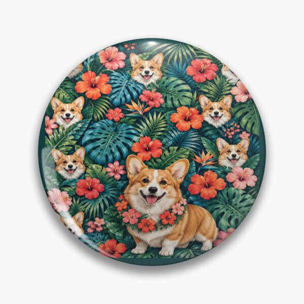 Item preview, Tropical Corgi Hibiscus Garden All-Over Print designed and sold by POD DYNASTY | Original Print On Demand T-Shirt Graphics.