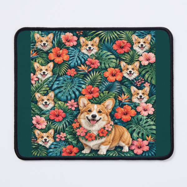 Item preview, Tropical Corgi Hibiscus Garden All-Over Print designed and sold by POD DYNASTY | Original Print On Demand T-Shirt Graphics.