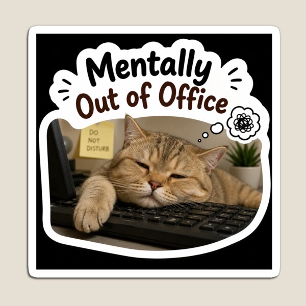 Item preview, Mentally Out Of Office Sleepy Cat Meme Sticker designed and sold by Maplyx.