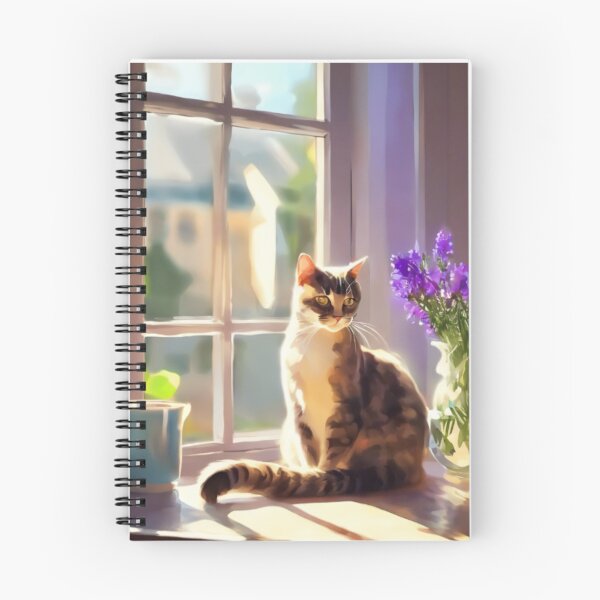 Item preview, Cozy Cat on Window Sill with Purple Flowers Painting designed and sold by UmSkelig834.