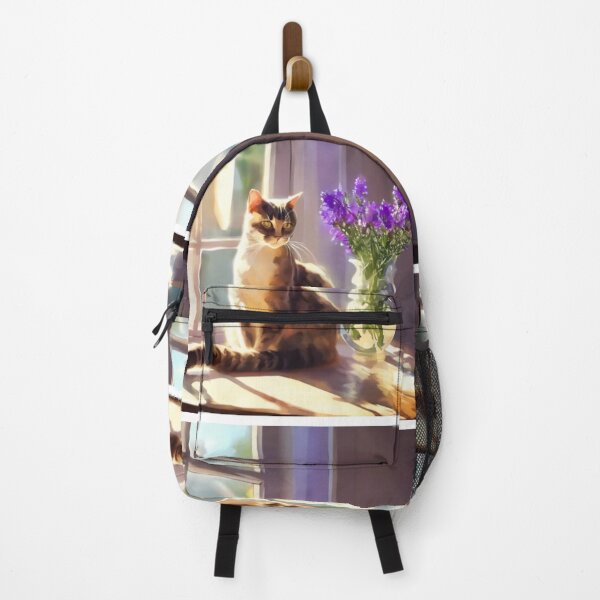 Item preview, Cozy Cat on Window Sill with Purple Flowers Painting designed and sold by UmSkelig834.