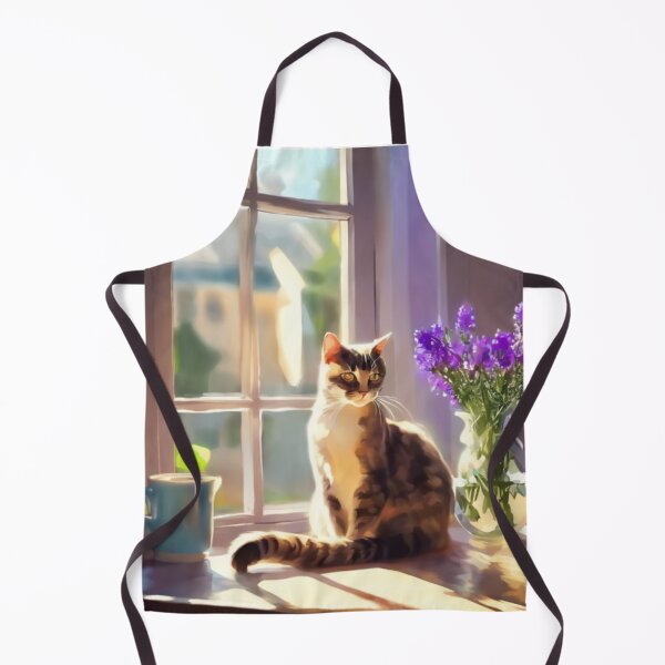 Item preview, Cozy Cat on Window Sill with Purple Flowers Painting designed and sold by UmSkelig834.