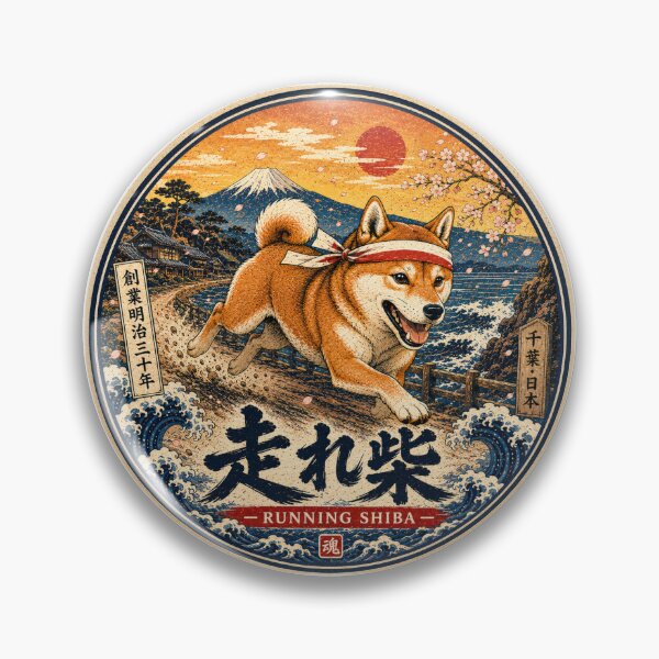 Item preview, Running Shiba Japanese Ukiyo-e Dog Runner Sticker/T-Shirt Art designed and sold by Locker39.
