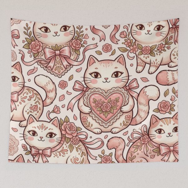 Item preview, Cute Kawaii Cats with Pink Roses Pattern designed and sold by Iampoji.