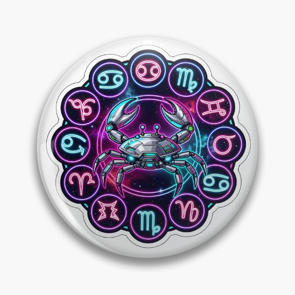Item preview, Neon Cyberpunk Cancer Zodiac Wheel designed and sold by Zodiac Celestial Art.