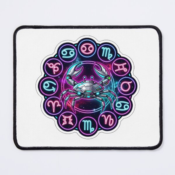 Item preview, Neon Cyberpunk Cancer Zodiac Wheel designed and sold by Zodiac Celestial Art.