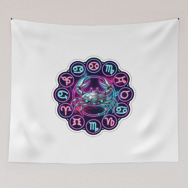 Item preview, Neon Cyberpunk Cancer Zodiac Wheel designed and sold by Zodiac Celestial Art.