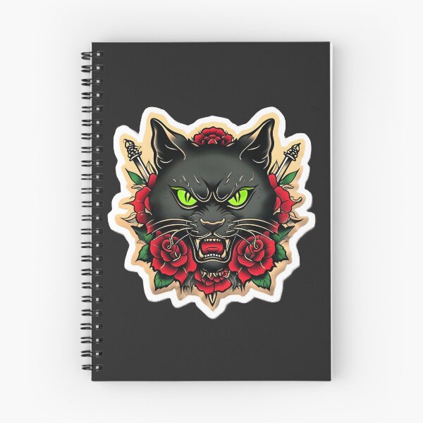 Item preview, Neo-Traditional Black Cat Tattoo Flash with Roses designed and sold by 77Clover.