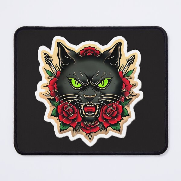 Item preview, Neo-Traditional Black Cat Tattoo Flash with Roses designed and sold by 77Clover.