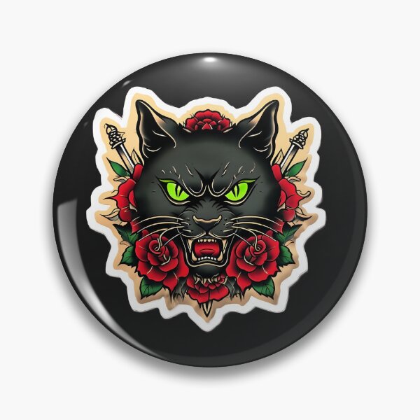 Item preview, Neo-Traditional Black Cat Tattoo Flash with Roses designed and sold by 77Clover.