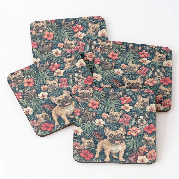 Item preview, French Bulldog Tropical Jungle Resort Pattern designed and sold by POD DYNASTY | Original Print On Demand T-Shirt Graphics.