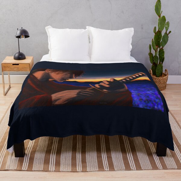 Item preview, Samurai unleashing his sword blue flower field designed and sold by Witseart.