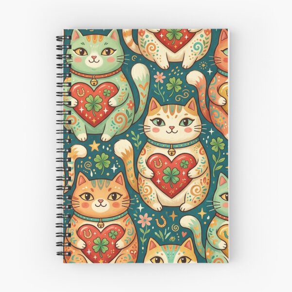 Item preview, Lucky Cats with Clover and Hearts Pattern designed and sold by Iampoji.