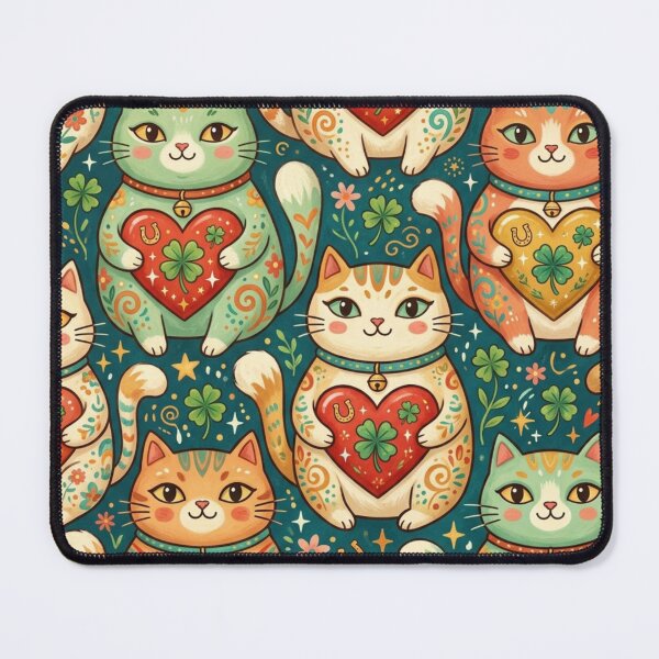 Item preview, Lucky Cats with Clover and Hearts Pattern designed and sold by Iampoji.