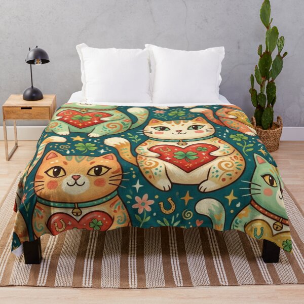 Item preview, Lucky Cats with Clover and Hearts Pattern designed and sold by Iampoji.