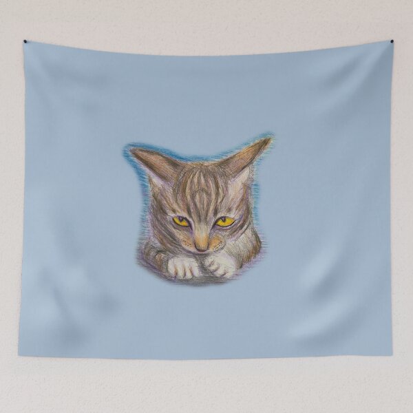 Item preview, Tabby Cat with Yellow Eyes Colored Pencil Drawing designed and sold by Sky-99.