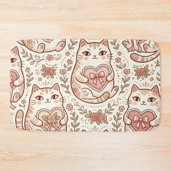 Item preview, Cute Kawaii Cat Holding Hearts Pattern designed and sold by Iampoji.