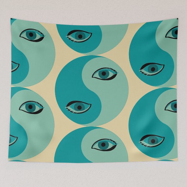Item preview, Yin and Yang Pop Art E9 – Retro light Green and Teal Graphic Illustration designed and sold by StefanStudioArt.