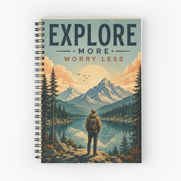 Item preview, Explore More Worry Less Vintage Mountain Travel Poster designed and sold by DrizzyV.