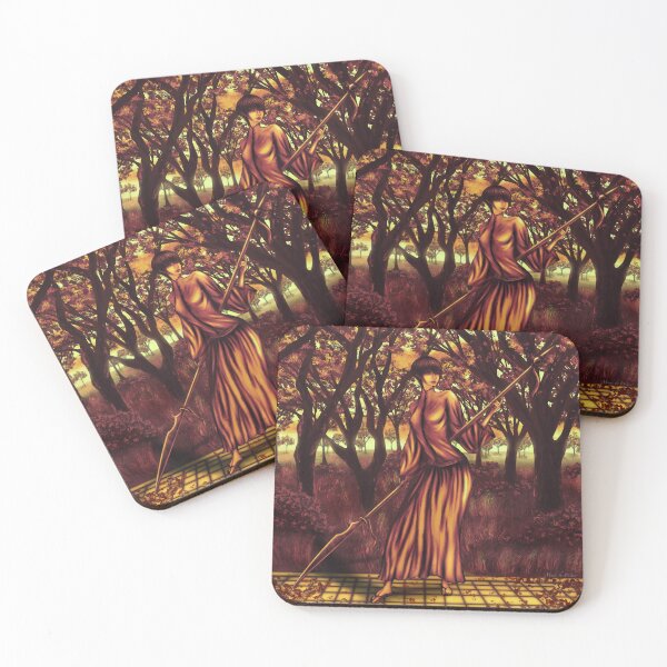 Item preview, Warrior girl training in the woods at sunset designed and sold by Witseart.