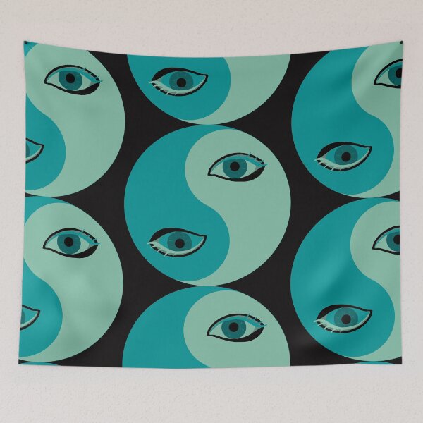 Item preview, Yin and Yang Pop Art 08 – Retro light Green and Teal Graphic Illustration designed and sold by StefanStudioArt.