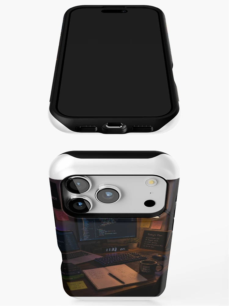 Thumbnail 3 of 4, iPhone Case, Cozy Programmer Coding Desk Setup Night designed and sold by YogiCodeLab.