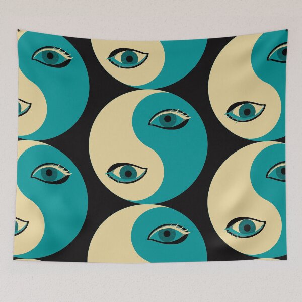 Item preview, Yin and Yang Pop Art 08 – Retro beige and Teal Graphic Illustration designed and sold by StefanStudioArt.