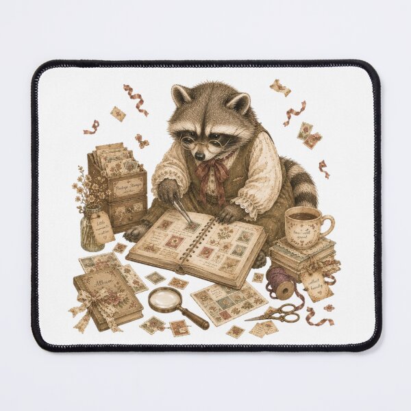 Item preview, Cute Raccoon Stamp Collector Scrapbook Vintage Ephemera designed and sold by AQUILAKREO.