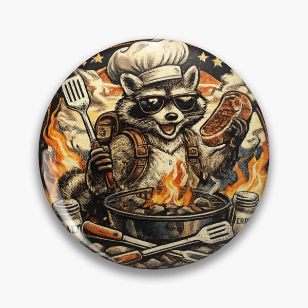 Item preview, Funny BBQ Raccoon Grilling Steak Vintage Style Design designed and sold by thoughtswear.