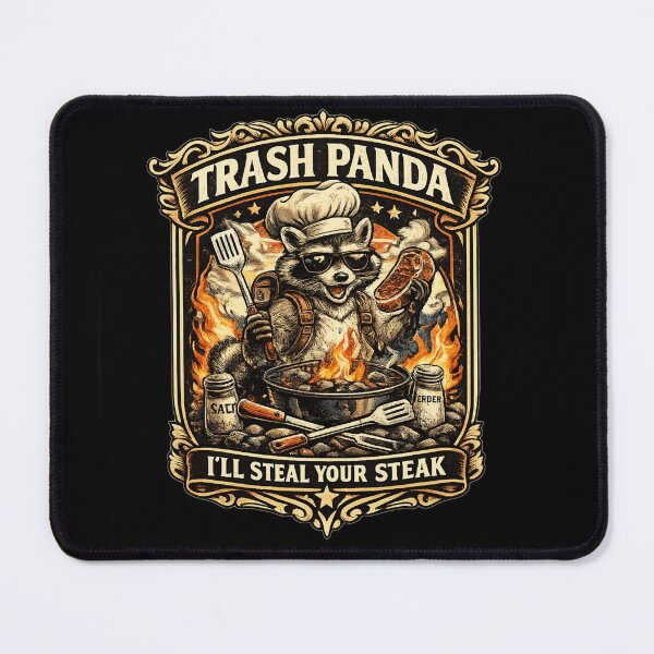 Item preview, Funny BBQ Raccoon Grilling Steak Vintage Style Design designed and sold by thoughtswear.