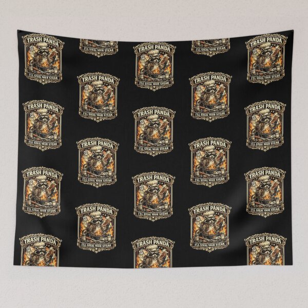 Item preview, Funny BBQ Raccoon Grilling Steak Vintage Style Design designed and sold by thoughtswear.