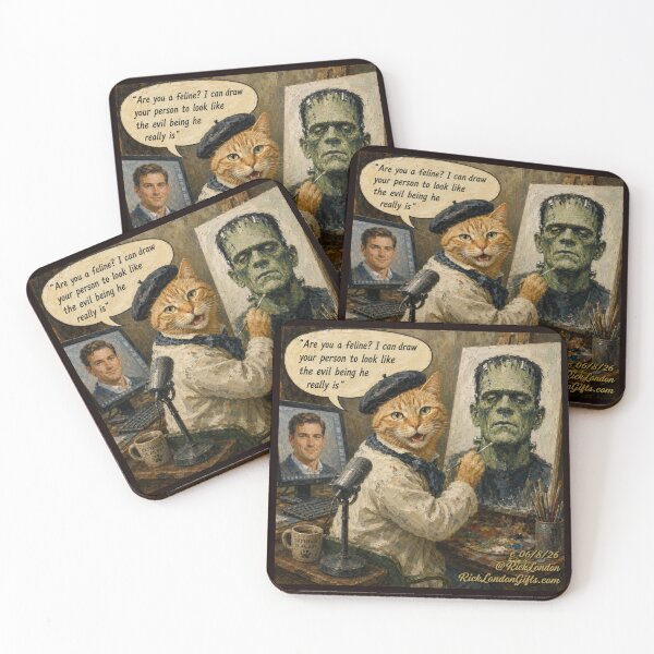 Item preview, Cat Painter Turns Humans Into Monsters — Funny Rick London Cartoon designed and sold by Rick London Gifts.