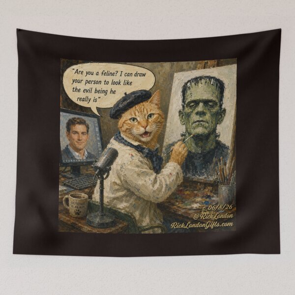 Item preview, Cat Painter Turns Humans Into Monsters — Funny Rick London Cartoon designed and sold by Rick London Gifts.