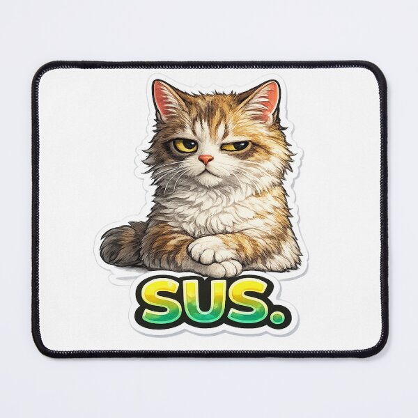 Item preview, Sus Cat Meme Skeptical Fluffy Tabby designed and sold by UvooArt.